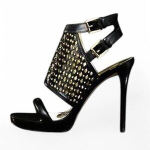 Michael Kors black caged heels with gold detailing